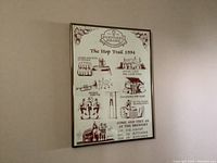 Front view of framed beer sign 'The Hop Trail 1994' from Shepherd Neame with illustrations and text.