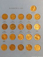 Image showing the obverse and reverse sides of the coins, including engraved dates and queen profile on obverse with maple leaf on reverse.