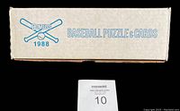 Long white rectangular box displaying 'Donruss 1988 Baseball Puzzle & Cards' in blue text on a black background, showing box condition and labeling.