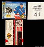Single Brian Leetch NHL jersey patch card front and back with numbering and dealer tag