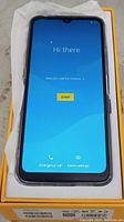 Front view of Umidigi Power 5 smartphone showing setup screen in yellow box