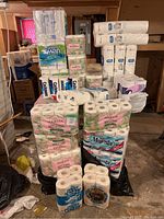 Overview of stacked toilet paper and paper towels