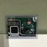 Photo of the Upper Deck Rookie Materials hockey card featuring Brendan Ranford with a piece of jersey embedded.
