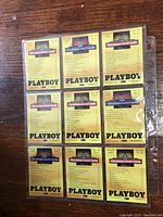 Back sides of 9 Playboy trading cards with Chromium Cover Cards branding and detailed information.