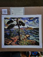 Photo of the unframed Arthur Lismer print titled 'September Gale' with certificate of authenticity included.