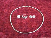 Overall view of the full jewelry assortment including a necklace and all accessories.