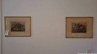 Two framed floral prints hung side by side on wall with bamboo style frame