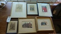 First overview of all six framed pieces on windowsill