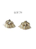 Front view of lucite lotus fan earrings showing gold tone leaf details.