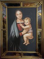 Full view of the painting in the custom golden frame with distressed mirror accents.