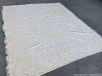 Full view of the vintage chenille bedspread showing the overall pattern and size.