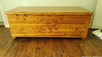 Front view of cedar chest showing hinged lid and front panel