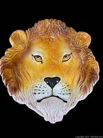 Top view of lion's head shaped dish showing detailed mane and facial features in warm brown and golden shades.