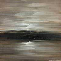 Close up photo showing texture and brush strokes of the oil painting with signature visible