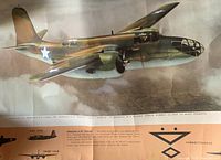 Poster showing a detailed illustration of the Douglas A-20 Havoc attack bomber with side and front views, aircraft characteristics, and text describing its role as a fast attack bomber.