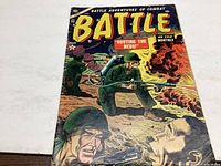 Front cover of Battle Adventures of Combat comic issue #35 showing soldiers in combat with fire and gunfire.