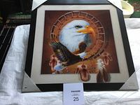 Front view of framed 3D eagle picture with protective corner guards on frame edges.