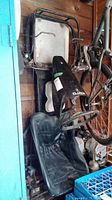 Top-down view of go-cart frame, seat and front fairing.