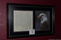 Framed U.S. Constitution document on left and eagle portrait on right in a single frame with black molding.