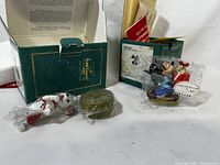 Disney Classic Collection ornaments of Mickey Mouse with presents and 101 Dalmatians puppy, original boxes with wear