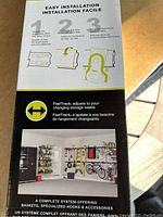 Photo of product box showing installation instructions and example setup