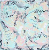 Front view of original abstract painting collage showing pastel and black shades on a textured surface.