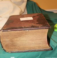 Side view of the dictionary showing thickness and worn edges of the cover