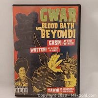 Front cover of the GWAR Blood Bath and Beyond DVD case showing promotional text and artwork relating to the band and footage included.