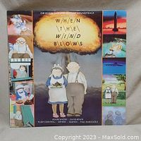 Front cover of the original motion picture soundtrack for When the Wind Blows showing cartoon elderly couple with nuclear explosion graphic and side panel images from the film.