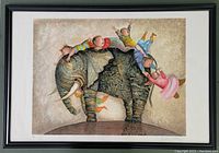 Full view of framed lithograph hanging on wall