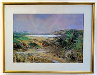 Framed acrylic landscape painting showing the full artwork, mat, and gold tone wood frame.