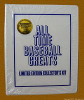 Front view of the new sealed All Time Baseball Greats Limited Edition Collector's Kit box with bold blue text and a gold limited edition sticker.