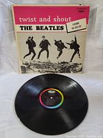 Photo showing the Twist and Shout LP cover and vinyl record with Capitol label.