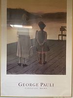 Framed poster with depiction of two figures on a wooden dock, titled 'George Pauli Connaught Brown'.
