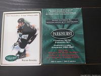 Box containing the 1992-1993 Parkhurst NHL hockey card set featuring Wayne Gretzky on the front and set information on the back.