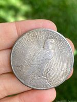 Reverse view of the 1924 American Silver Peace Dollar showing eagle perched on rock and inscriptions.