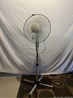 Front view side angle of the full stand up fan showing height and base.