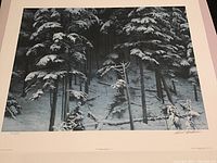 Full view of print showing the snowy forest scene