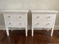 Front view of both end tables side by side showing overall design and matching finish