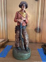 Front view showing detailed face, hat, neckerchief, shirt, pants, and rifle.