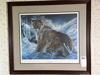 Full view of framed Vivi Crandall Night Shift print showing mountain lion scene