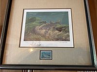 Full view of framed signed print and California wild trout stamp.