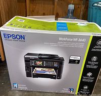 Epson WorkForce WF-3640 wireless all-in-one printer in original box with branding and image