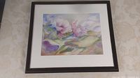 Framed watercolour painting titled 'Summer Fantasy' by Maggie Fretz showing full artwork with frame.