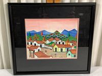 Framed print hanging showing entire artwork including frame and double matting