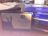 Front of 2000 proof set packaging showing eagle graphic, 50 State Quarters logo and year
