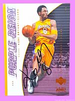 Front view of 2001 Upper Deck Game Edition Purple Reign #436 Kobe Bryant card with autograph