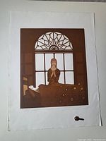 Full view of the etching titled 'Cinderella', showing a woman praying over another woman in bed, framed by a large window with decorative upper section, signature and proof notation visible below the image.