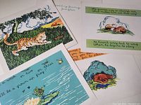 Four offset lithographs from 1929 featuring animal illustrations and rhymes from 'Jolly Jungle Jingles'.