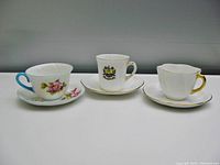 Photo of all three Shelley cups and saucers showing the different patterns and styles.